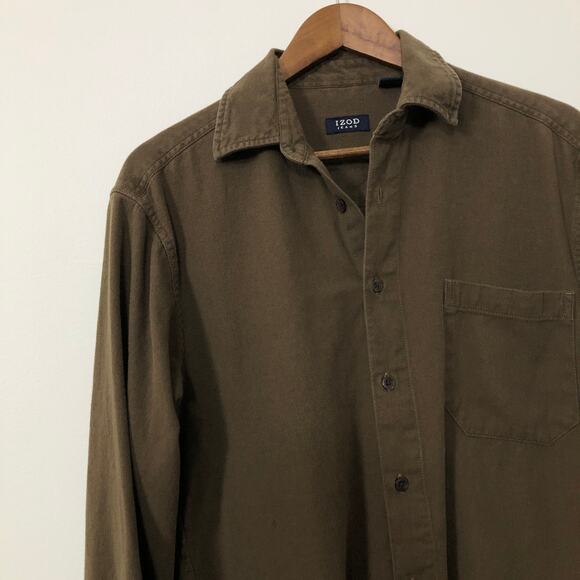 VTG Y2K IZOD Jeans 100% Cotton Button Up Shirt Olive Twill S Minimalist Preppy - Picture 4 of 10